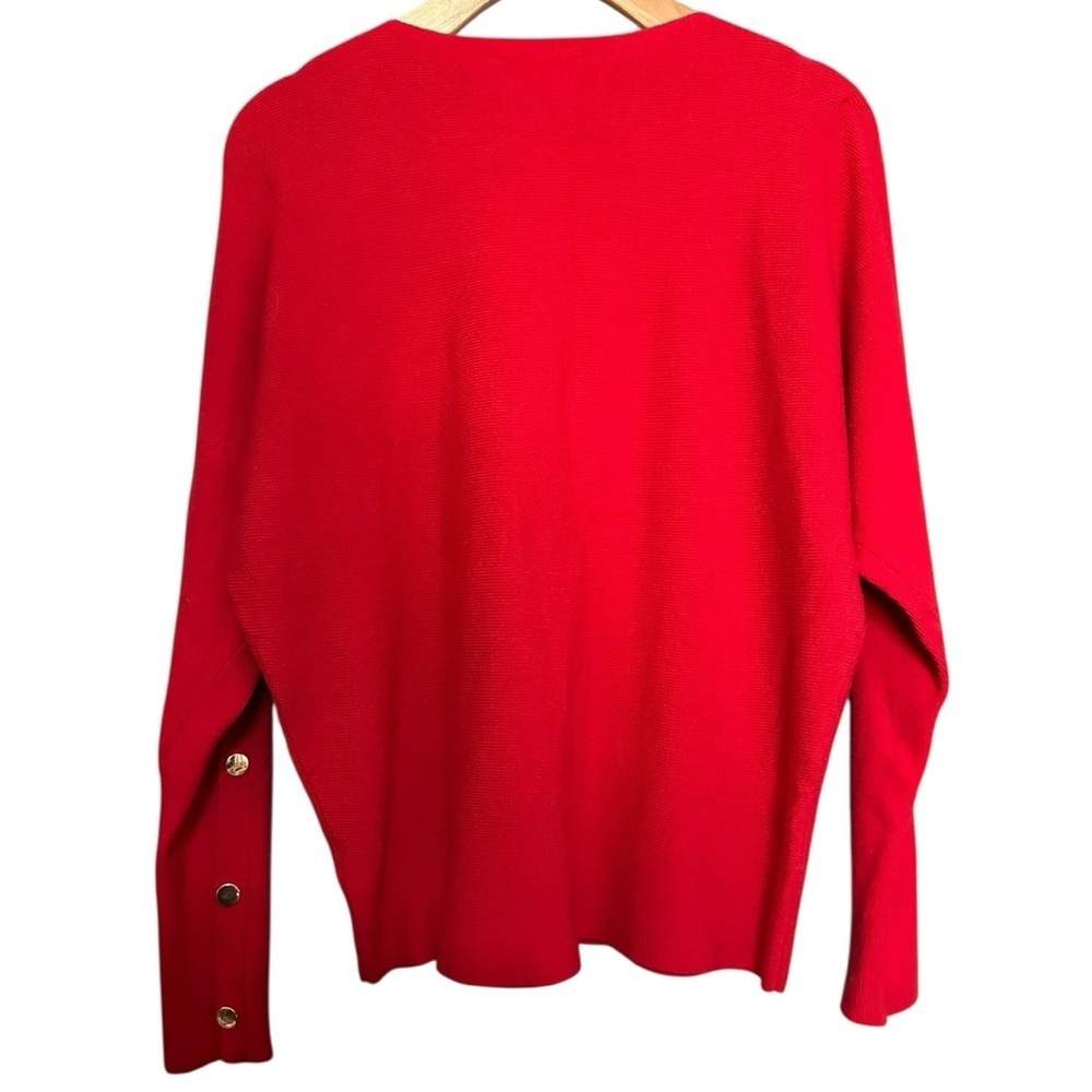 Vila Milano Women’s Size S Red Lightweight Knit Gold Faux Snap Up Arms Sweater - Picture 3 of 7